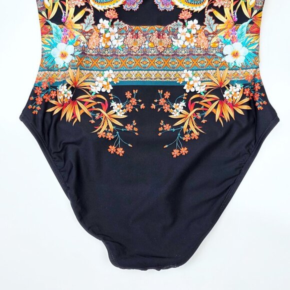 Kenneth Cole Off Shoulder Floral Tropical Stripe One Piece Swim Suit NEW - L - Picture 7 of 11